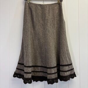 Vintage Talbots Womens Poetcore Crochet Hem Tweed Skirt Size 4 Brown Academia